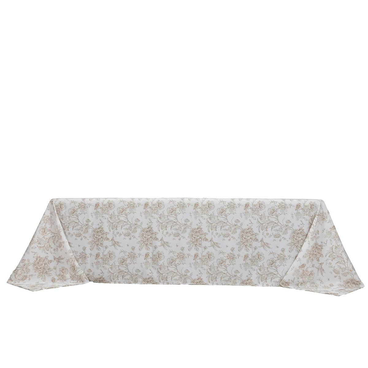Polyester 90"x156" Rectangle Tablecloth White - Seamless Taupe French Toile Pattern for Grand Occasi