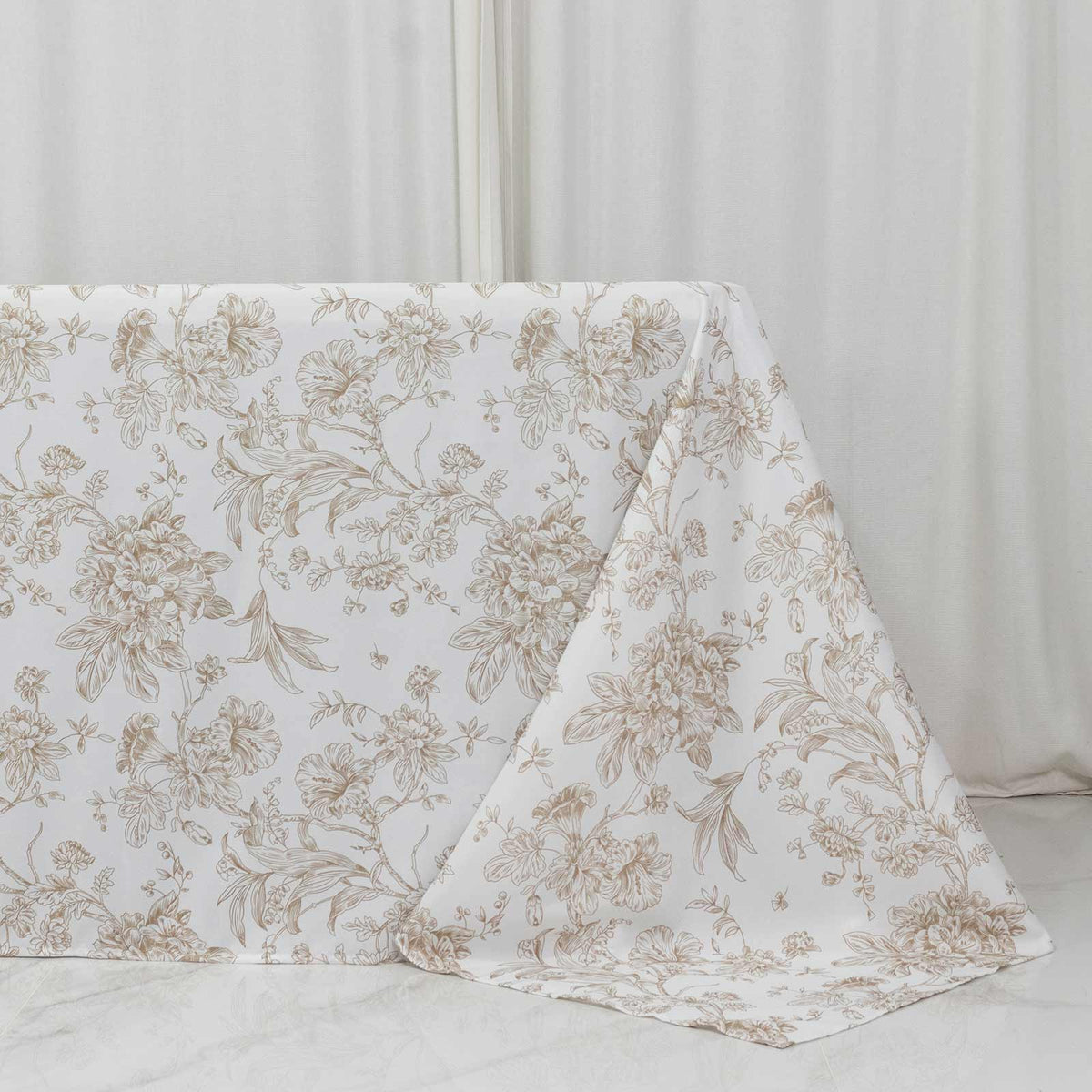 Polyester 90"x156" Rectangle Tablecloth White - Seamless Taupe French Toile Pattern for Grand Occasi