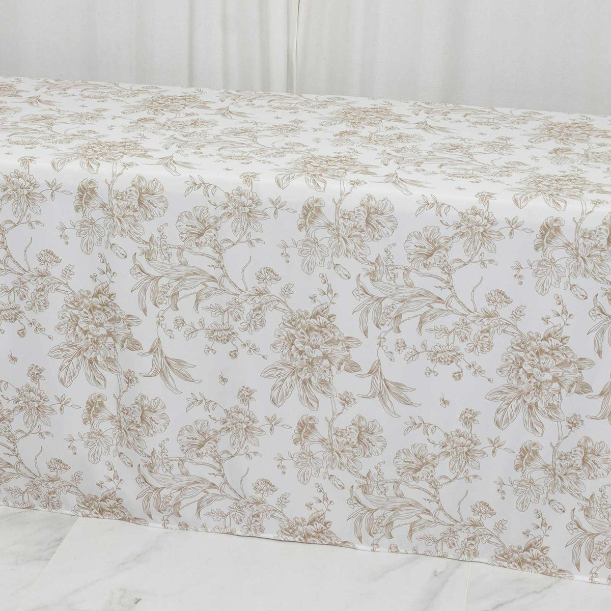 Polyester 90"x156" Rectangle Tablecloth White - Seamless Taupe French Toile Pattern for Grand Occasi