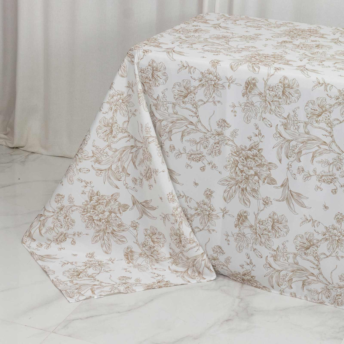 Polyester 90"x156" Rectangle Tablecloth White - Seamless Taupe French Toile Pattern for Grand Occasi