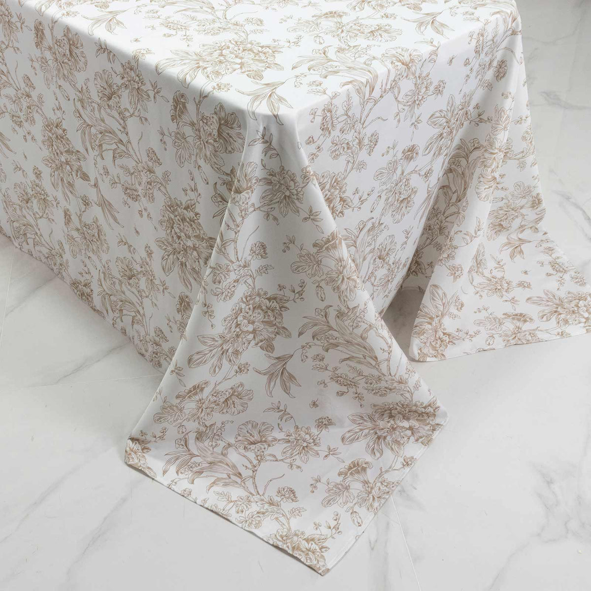 Polyester 90"x156" Rectangle Tablecloth White - Seamless Taupe French Toile Pattern for Grand Occasi