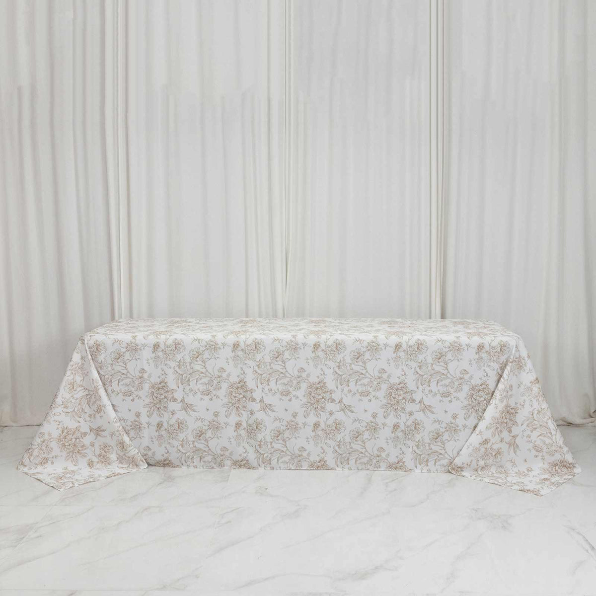 Polyester 90"x156" Rectangle Tablecloth White - Seamless Taupe French Toile Pattern for Grand Occasi