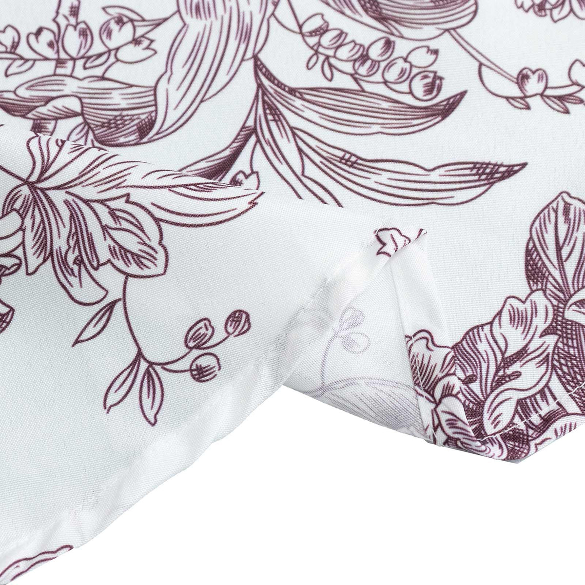 Polyester 90" Round Tablecloth White - Burgundy French Toile Pattern for Chic Weddings