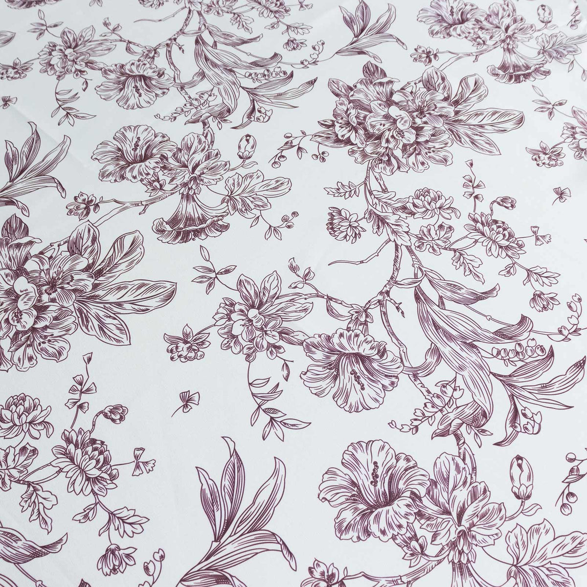 Polyester 90" Round Tablecloth White - Burgundy French Toile Pattern for Chic Weddings