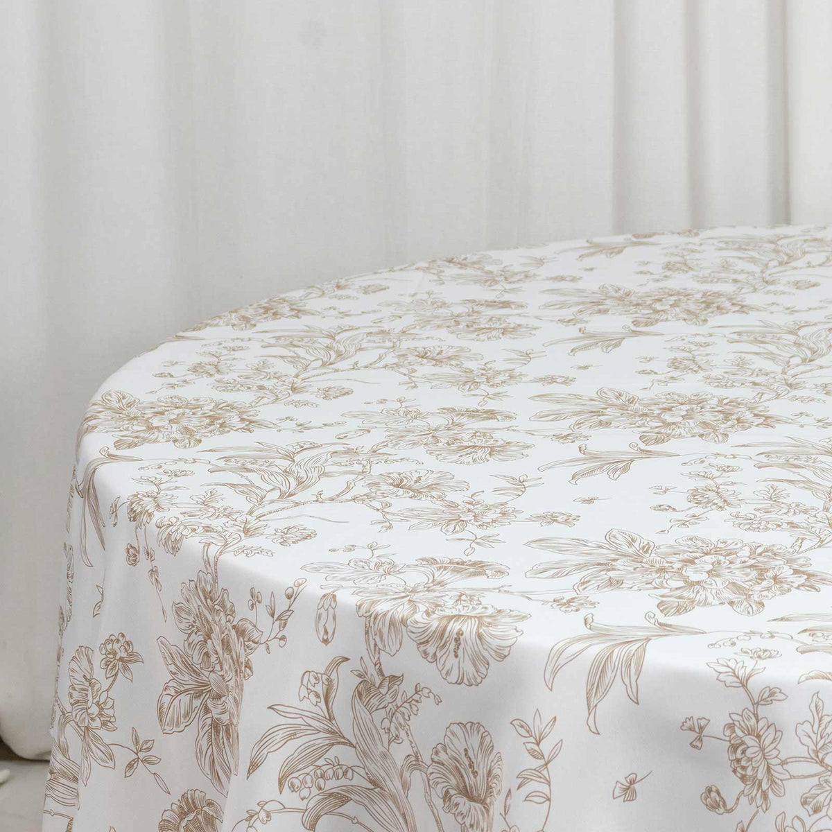Polyester 90" Round Tablecloth White - Taupe French Toile Pattern for Chic Weddings