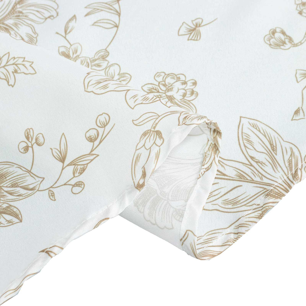 Polyester 90" Round Tablecloth White - Taupe French Toile Pattern for Chic Weddings