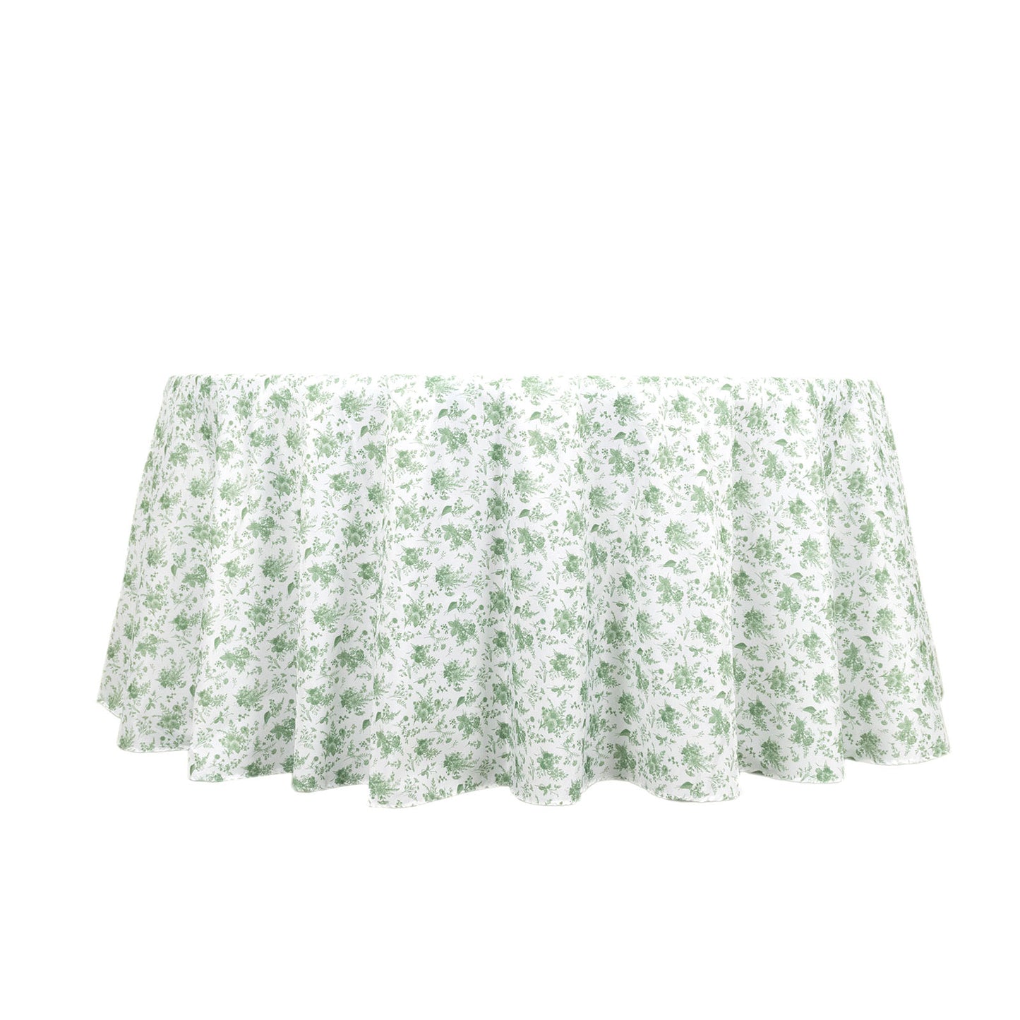 Dusty Sage Green Polyester Round Tablecloth in French Toile Pattern - 120"