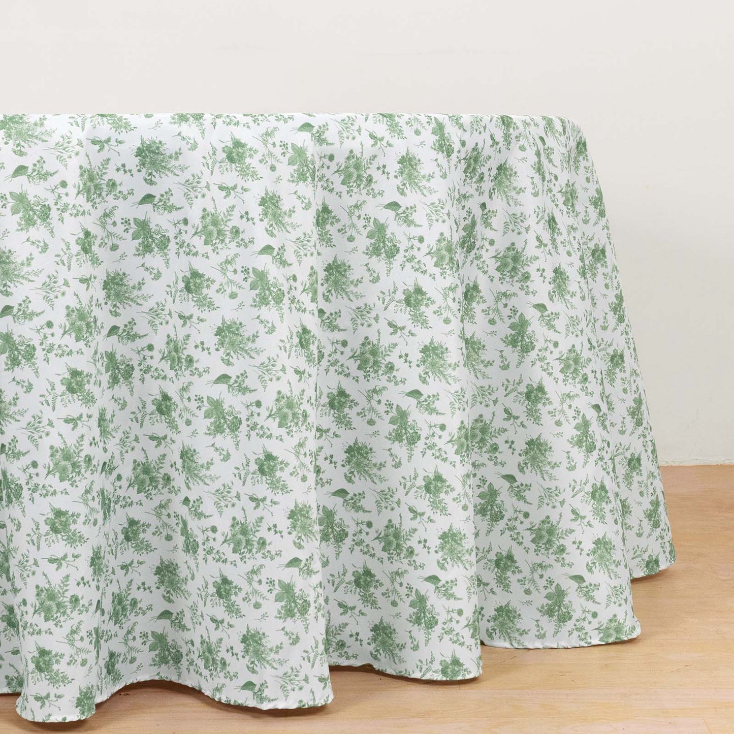 Dusty Sage Green Polyester Round Tablecloth in French Toile Pattern - 120"