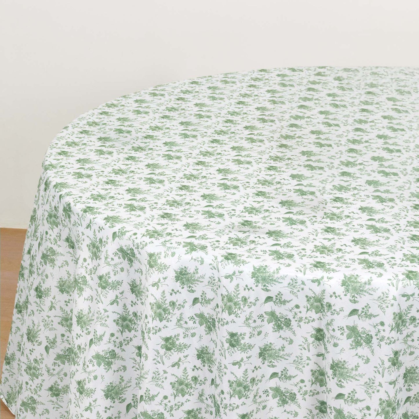 Dusty Sage Green Polyester Round Tablecloth in French Toile Pattern - 120"