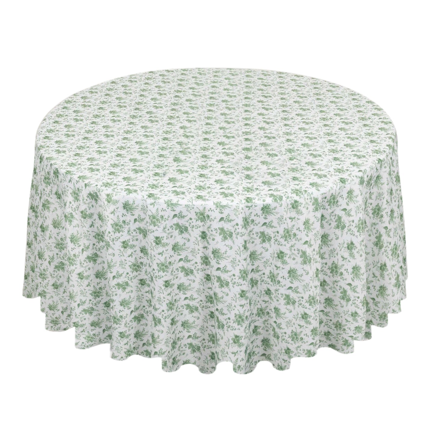 Dusty Sage Green Polyester Round Tablecloth in French Toile Pattern - 120"