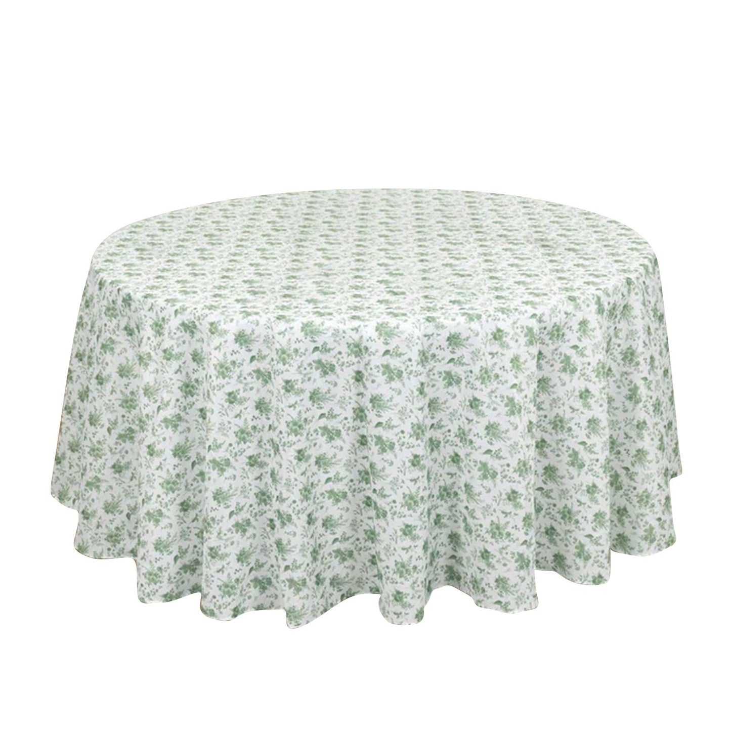 Dusty Sage Green Polyester Round Tablecloth in French Toile Pattern - 120"