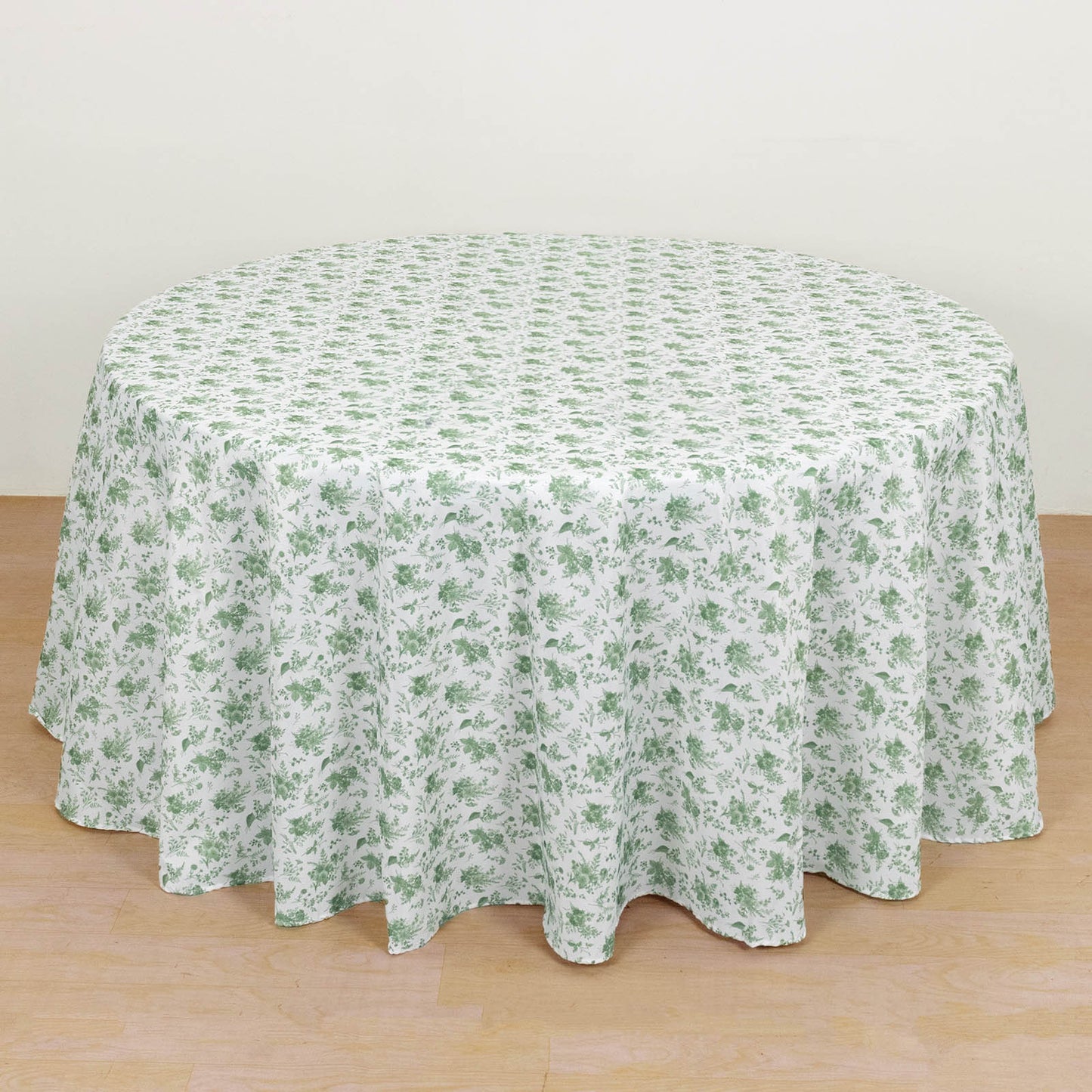 Dusty Sage Green Polyester Round Tablecloth in French Toile Pattern - 120"