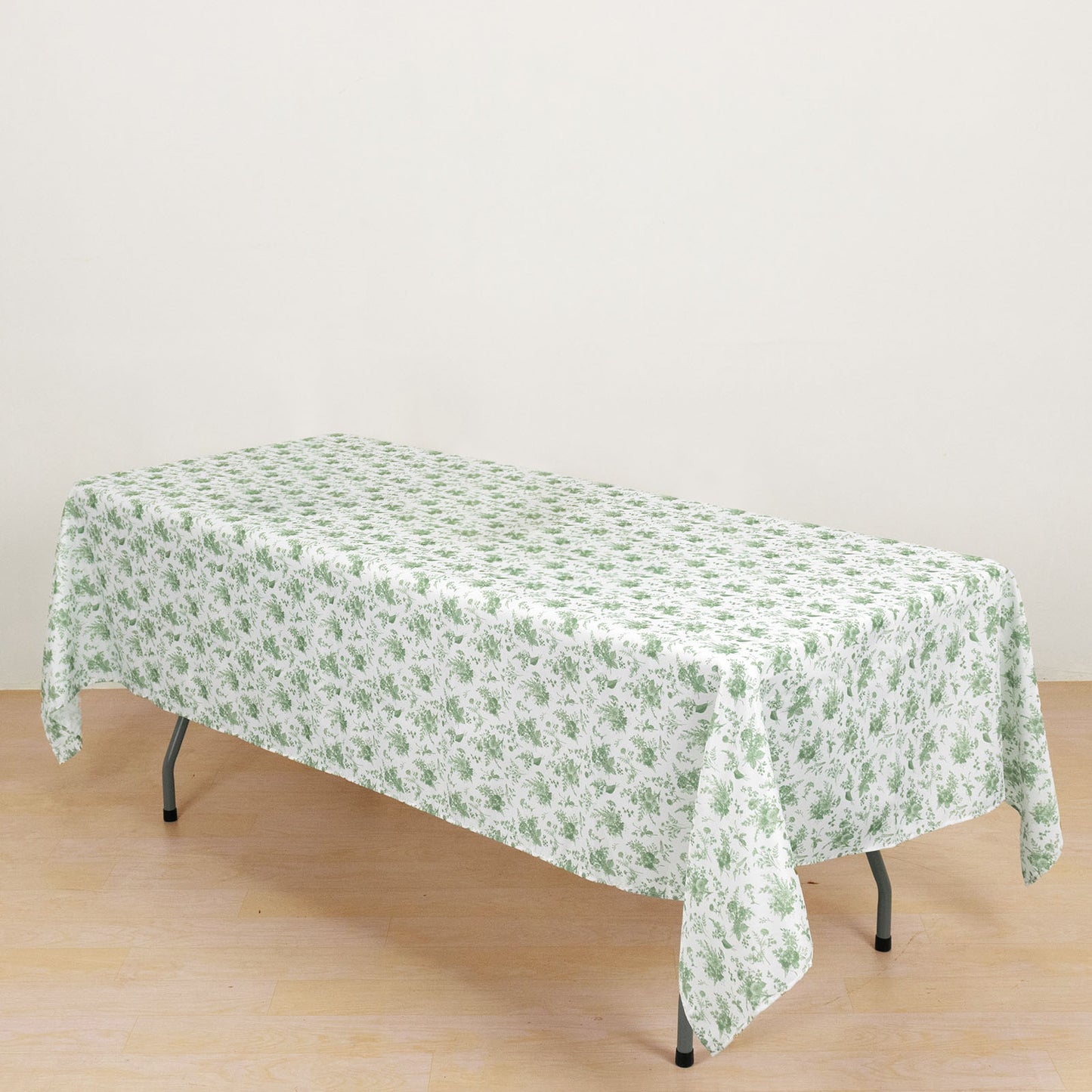 Dusty Sage Green Polyester Rectangular Tablecloth in French Toile Pattern - 60"x102"