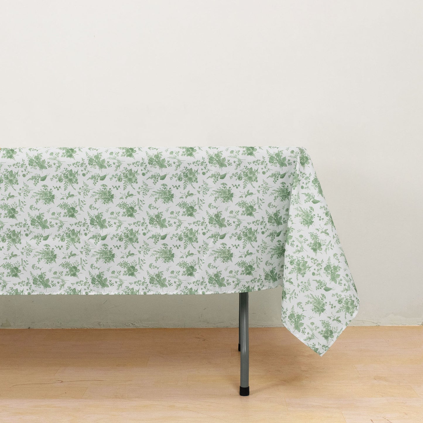 Dusty Sage Green Polyester Rectangular Tablecloth in French Toile Pattern - 60"x102"