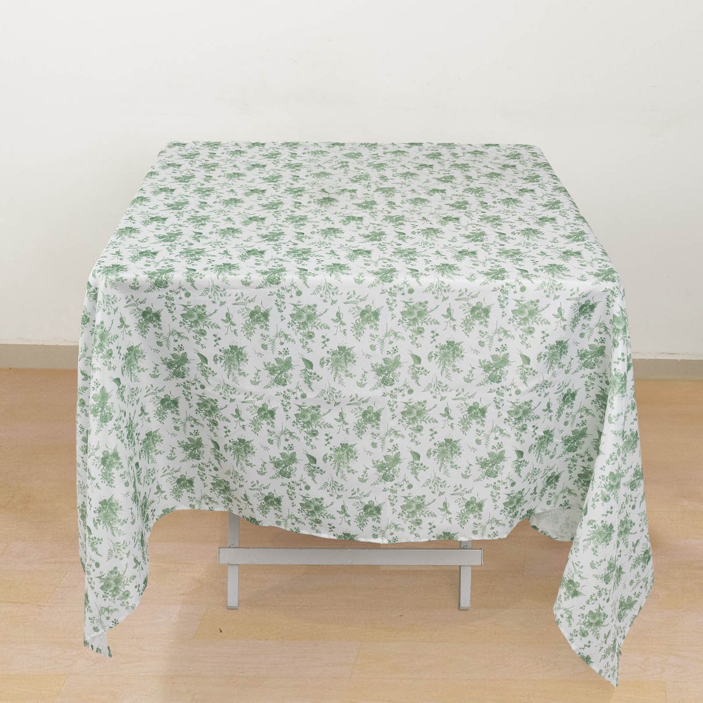 Dusty Sage Green Polyester Square Tablecloth in French Toile Pattern - 70"x70"