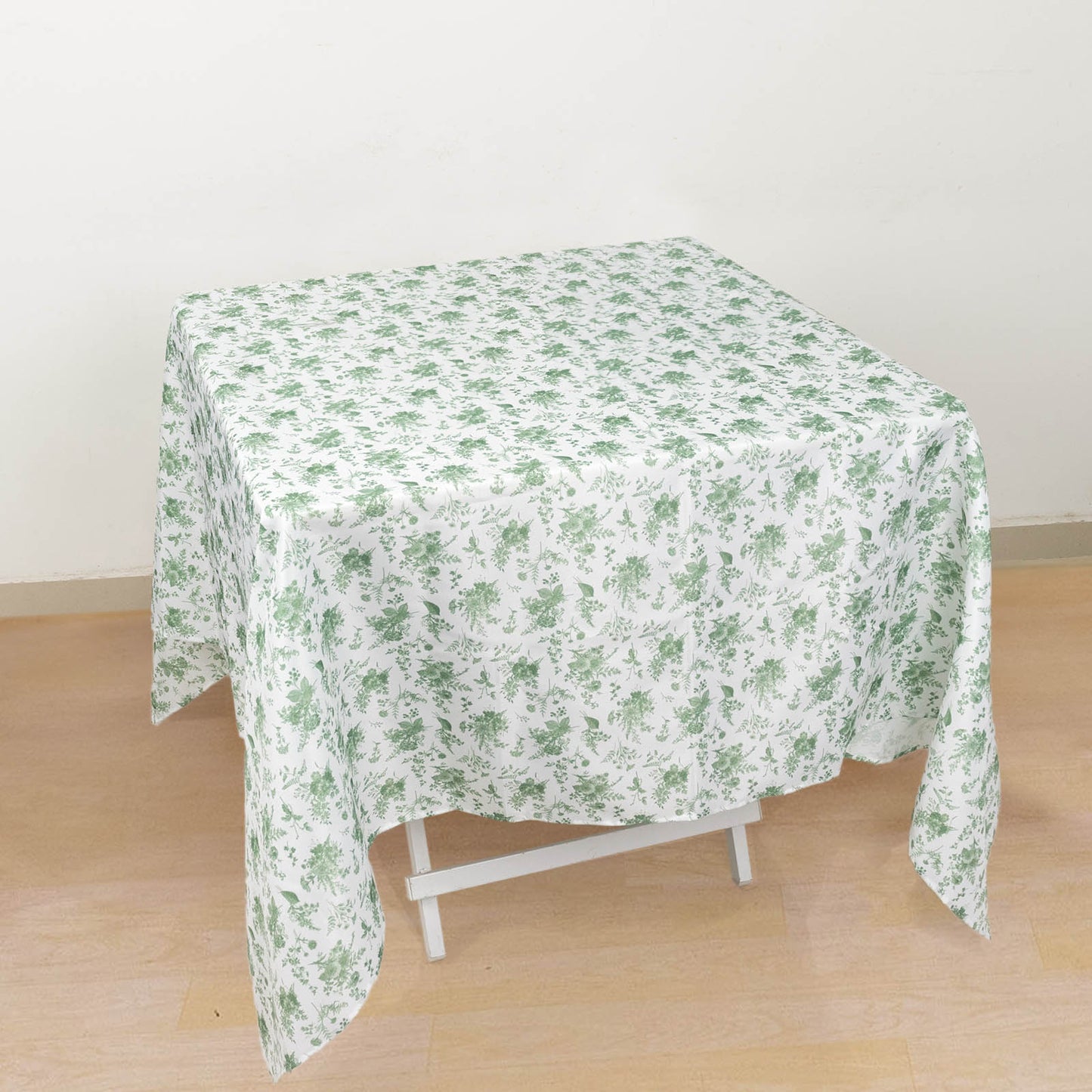 Dusty Sage Green Polyester Square Tablecloth in French Toile Pattern - 70"x70"