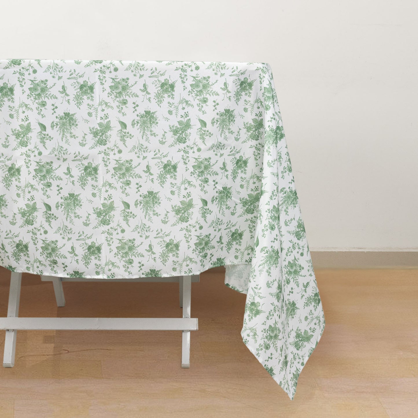 Dusty Sage Green Polyester Square Tablecloth in French Toile Pattern - 70"x70"