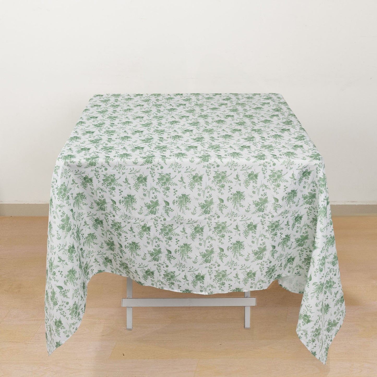 Dusty Sage Green Polyester Square Tablecloth in French Toile Pattern - 70"x70"