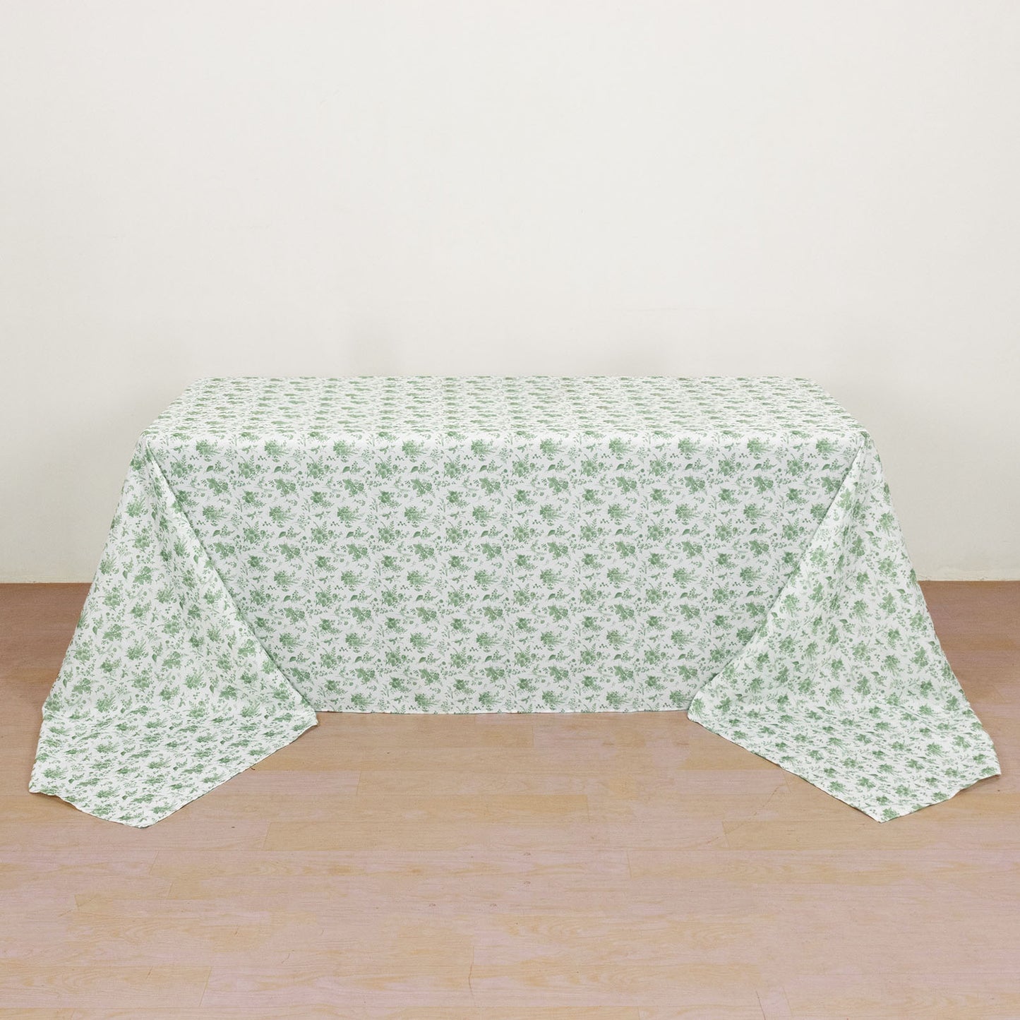 Dusty Sage Green Polyester Rectangular Tablecloth in French Toile Pattern - 90"x156"