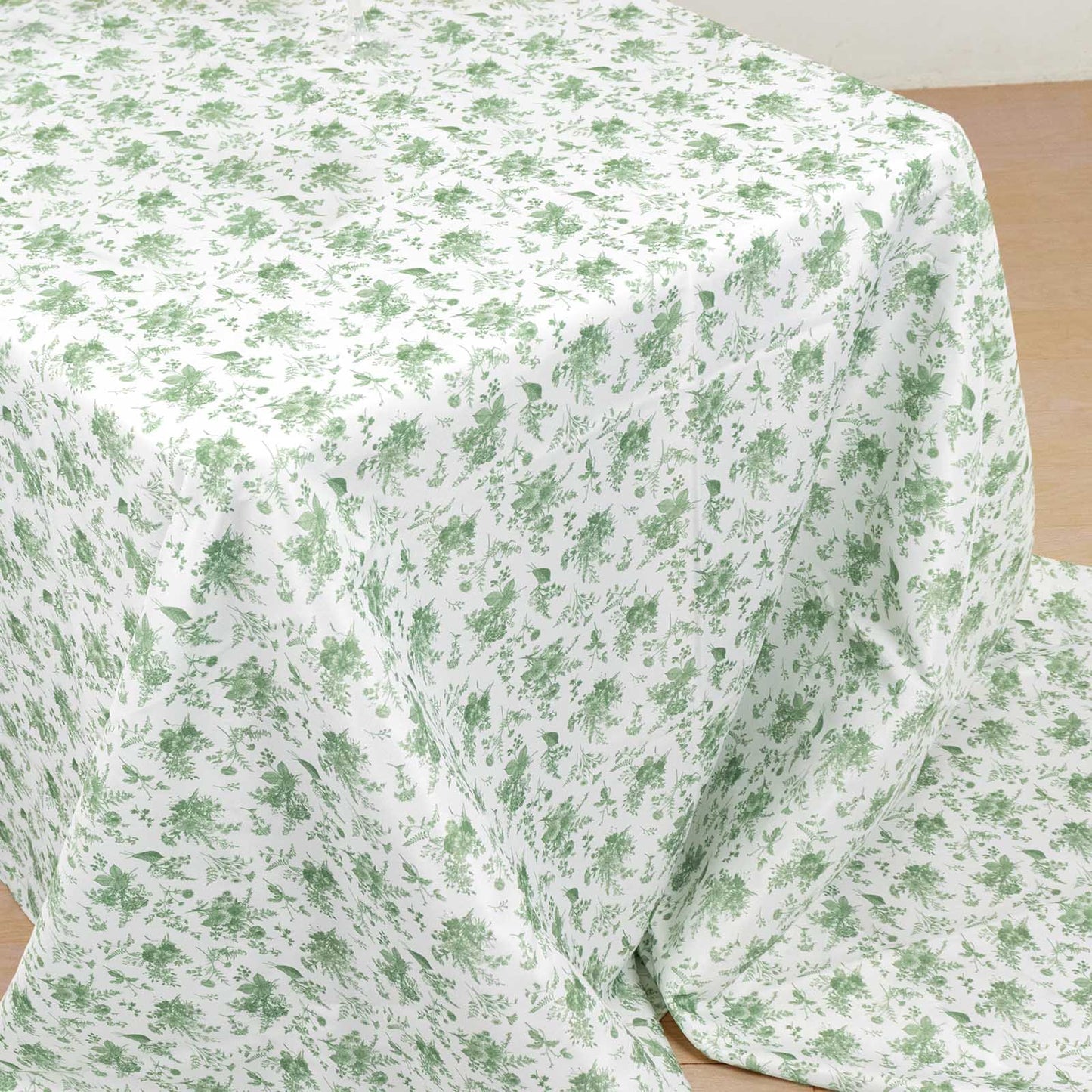 Dusty Sage Green Polyester Rectangular Tablecloth in French Toile Pattern - 90"x156"