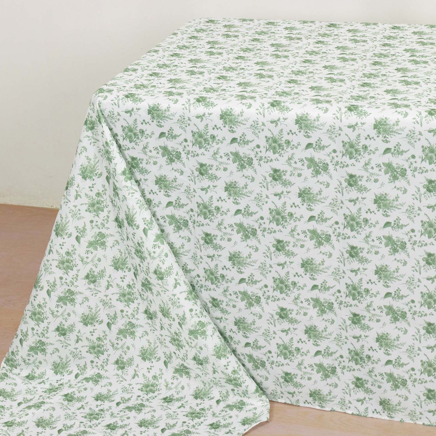 Dusty Sage Green Polyester Rectangular Tablecloth in French Toile Pattern - 90"x156"