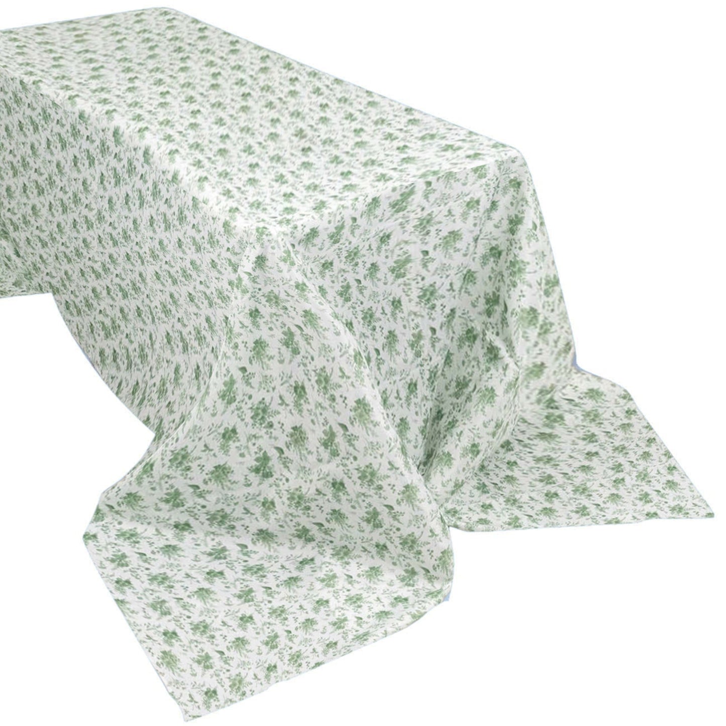 Dusty Sage Green Polyester Rectangular Tablecloth in French Toile Pattern - 90"x156"