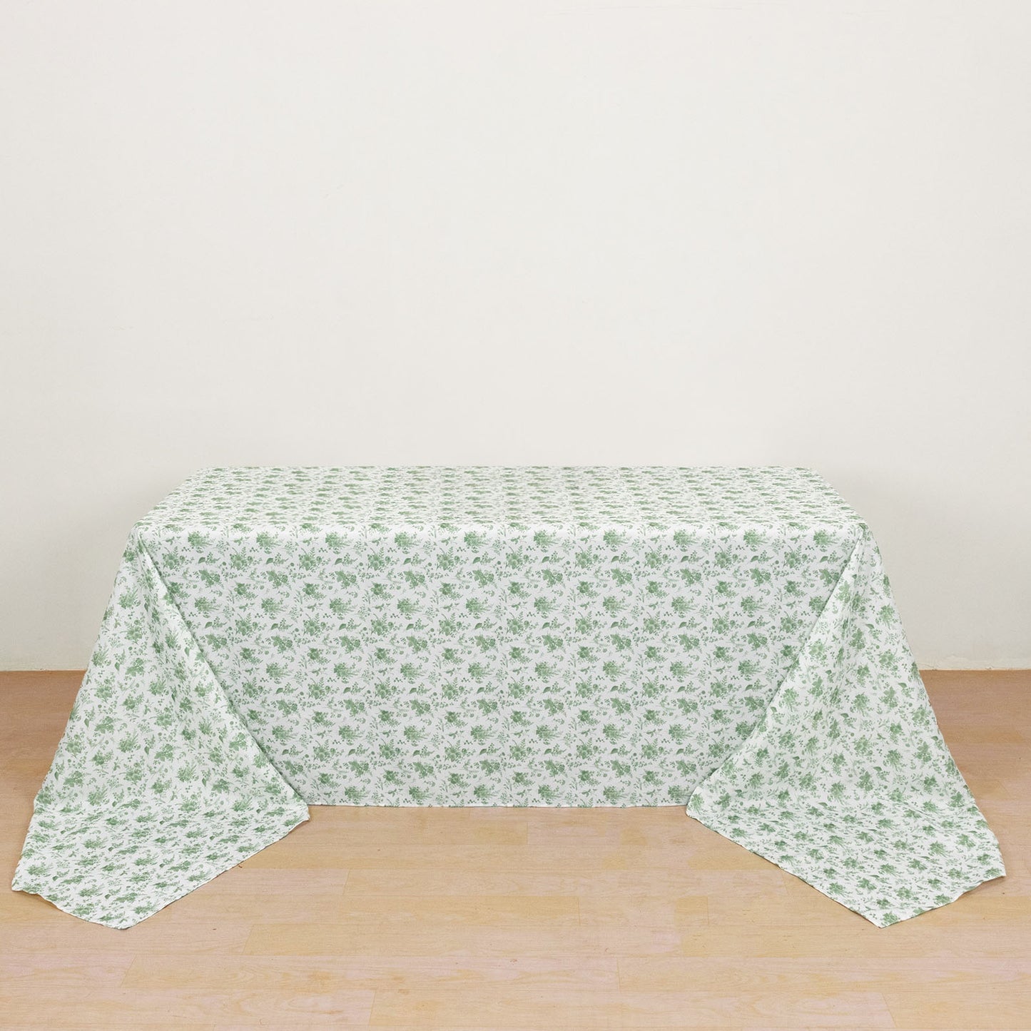 Dusty Sage Green Polyester Rectangular Tablecloth in French Toile Pattern - 90"x156"