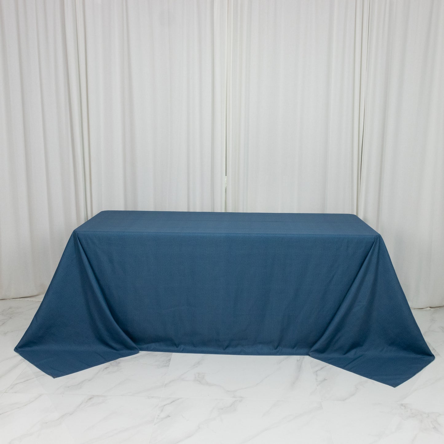 90x132" Polyester Rectangular Tablecloth – Denim Blue with Seamless Faux Denim Design for Stylish Gatherings