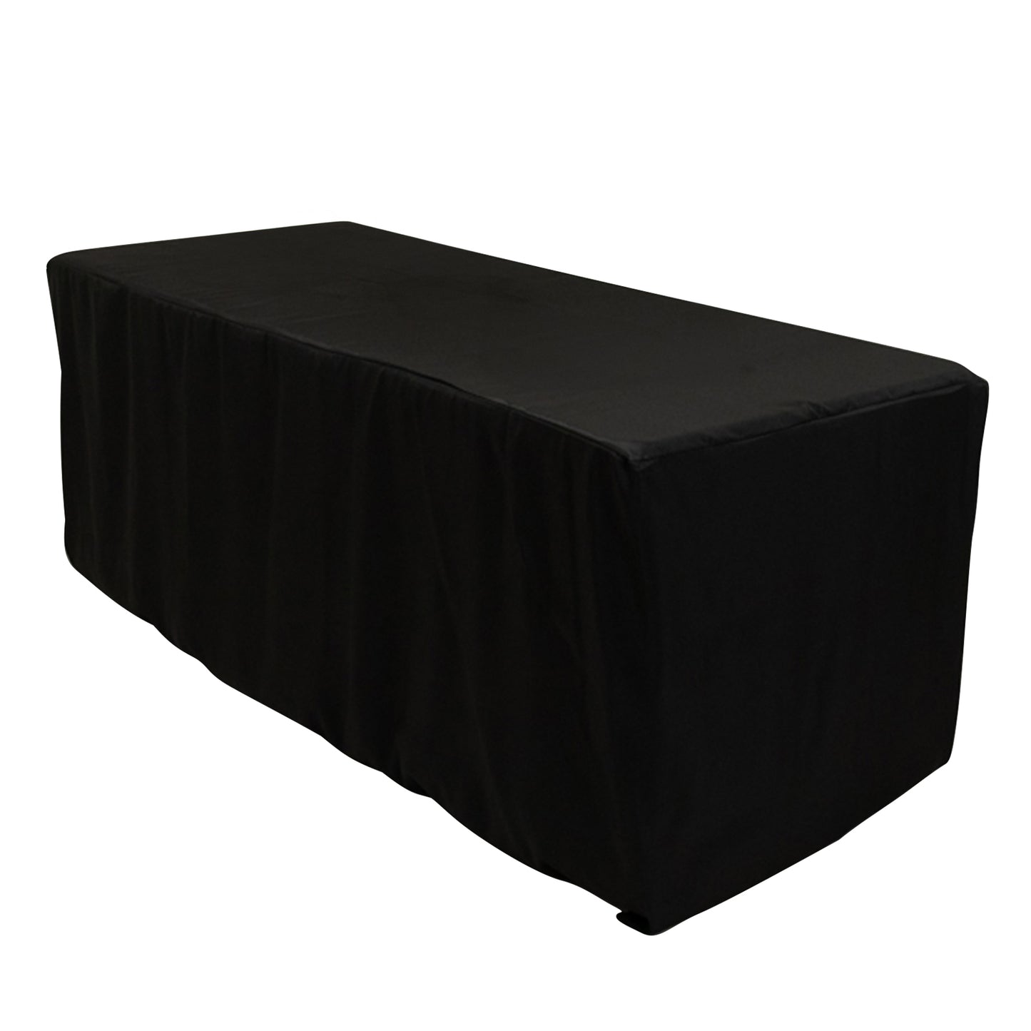 Black fitted premium polyester tablecloth for 6ft tables.