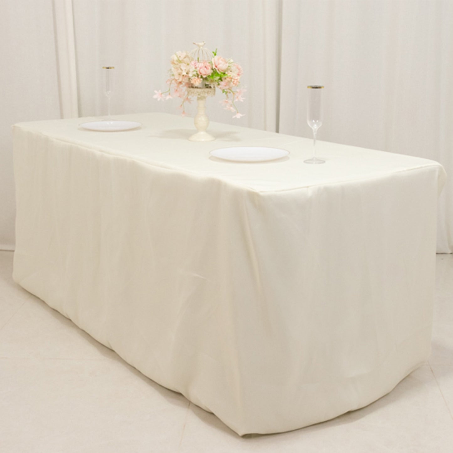Ivory Fitted Premium Polyester Rectangle Tablecloth 6ft Table Cover For 72"x30" Tables - 220GSM