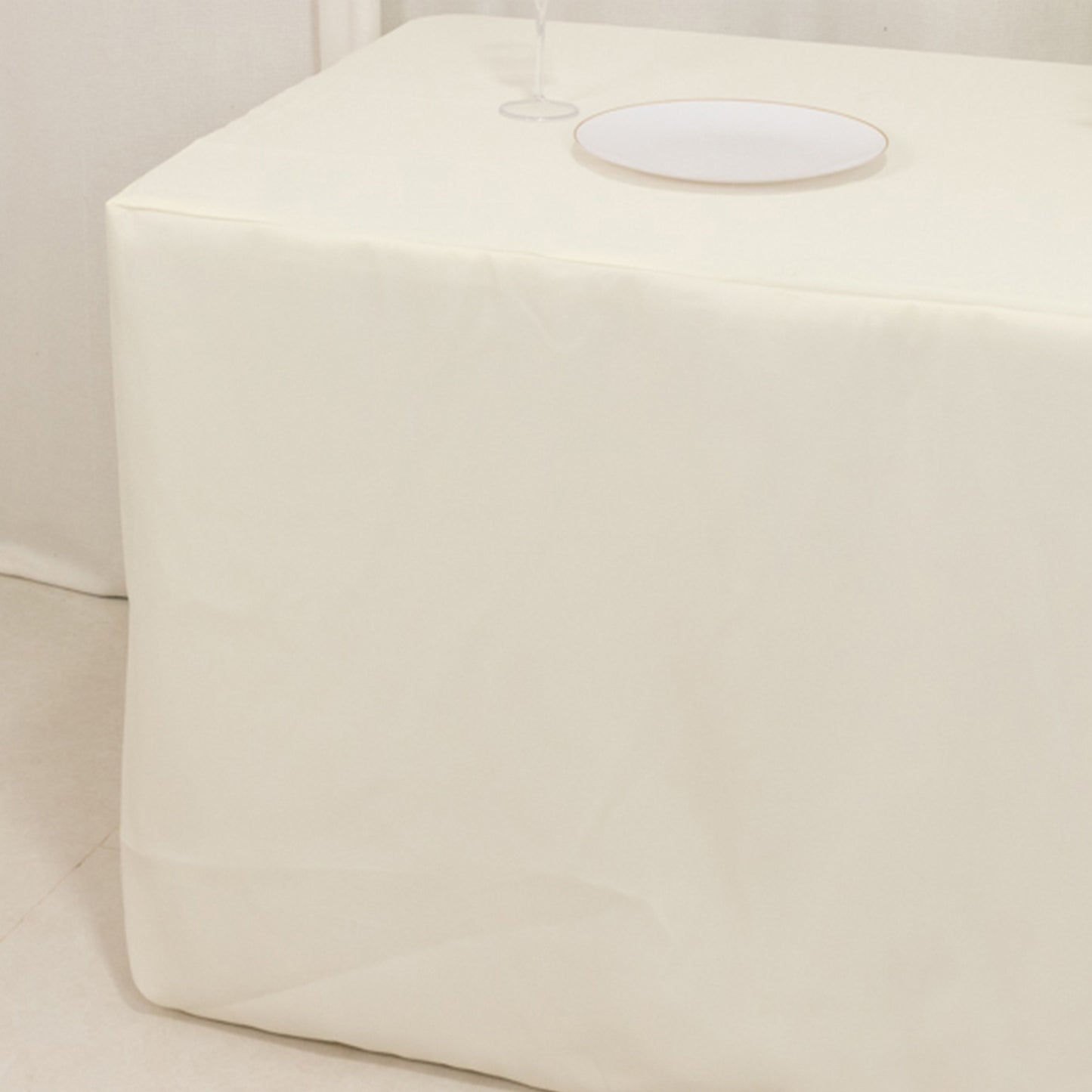 Ivory Fitted Premium Polyester Rectangle Tablecloth 6ft Table Cover For 72"x30" Tables - 220GSM
