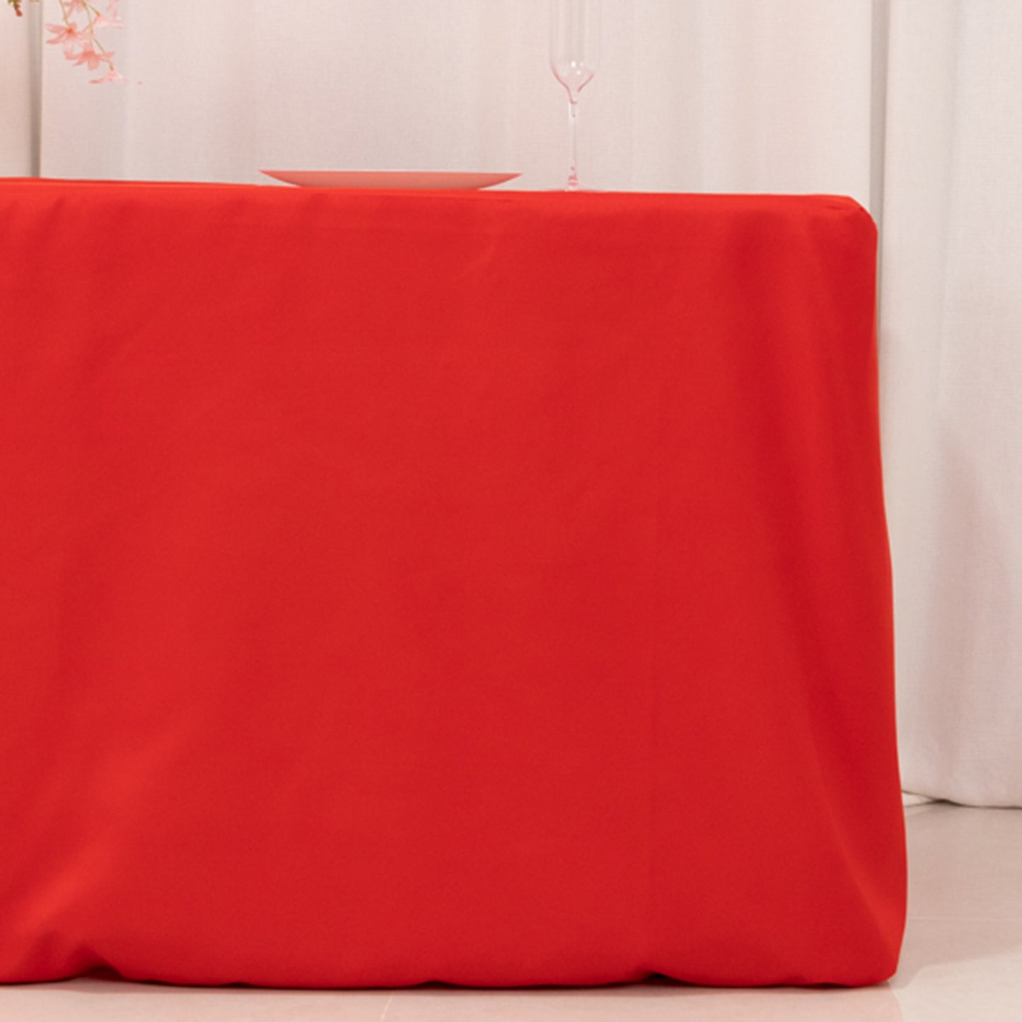 Red Fitted Premium Polyester Rectangle Tablecloth 6ft Table Cover For 72"x30" Tables - 220GSM