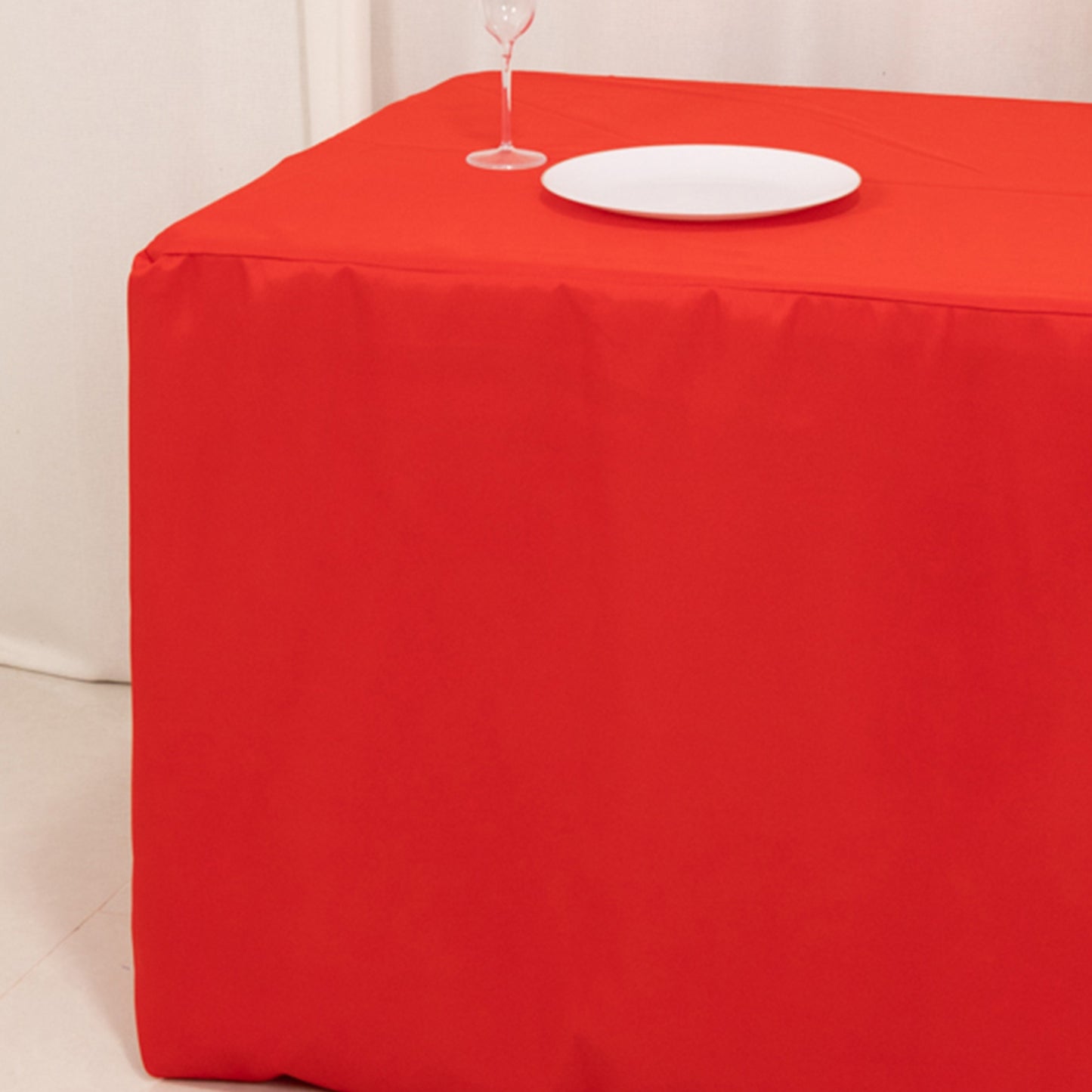 Red Fitted Premium Polyester Rectangle Tablecloth 6ft Table Cover For 72"x30" Tables - 220GSM