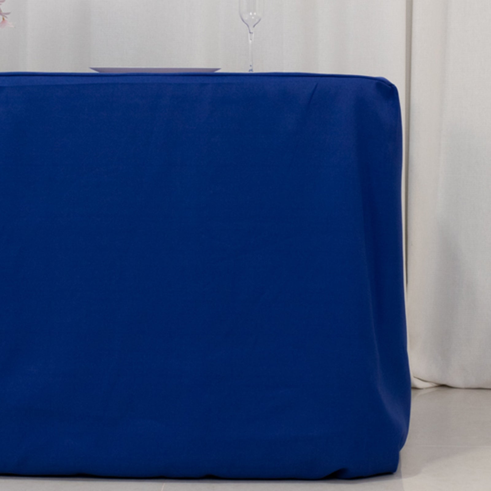 Royal blue fitted tablecloth for 6ft tables, perfect for events and gatherings.