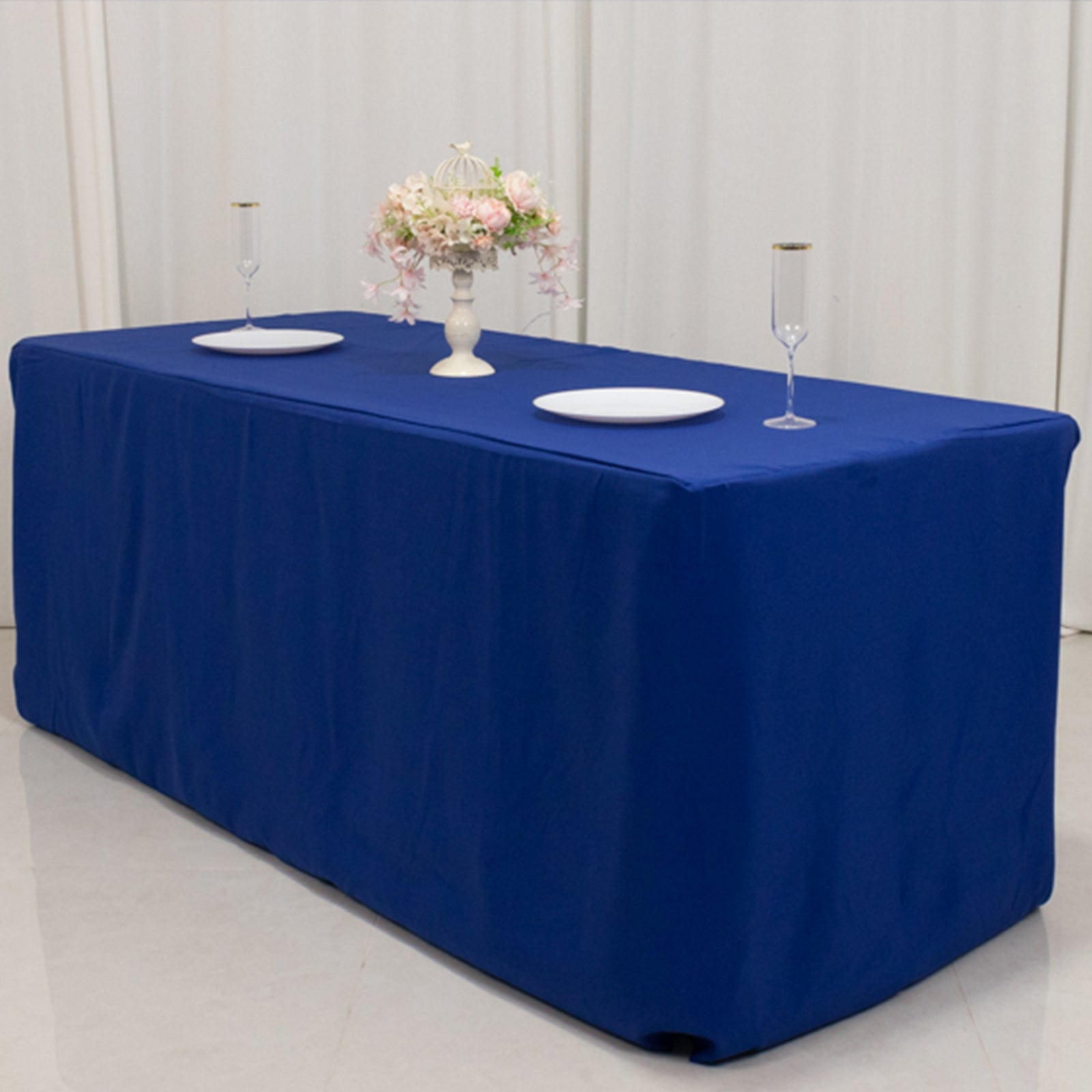 Royal blue fitted tablecloth for 6ft tables, elegant and premium quality.