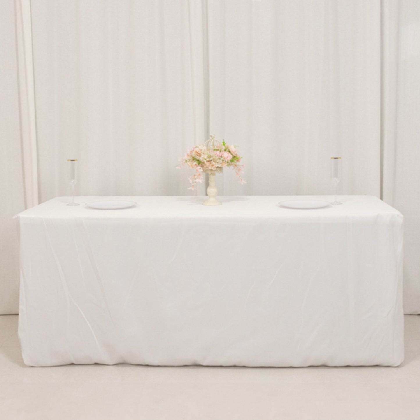 White Fitted Premium Polyester Rectangle Tablecloth 6ft Table Cover For 72"x30" Tables - 220GSM