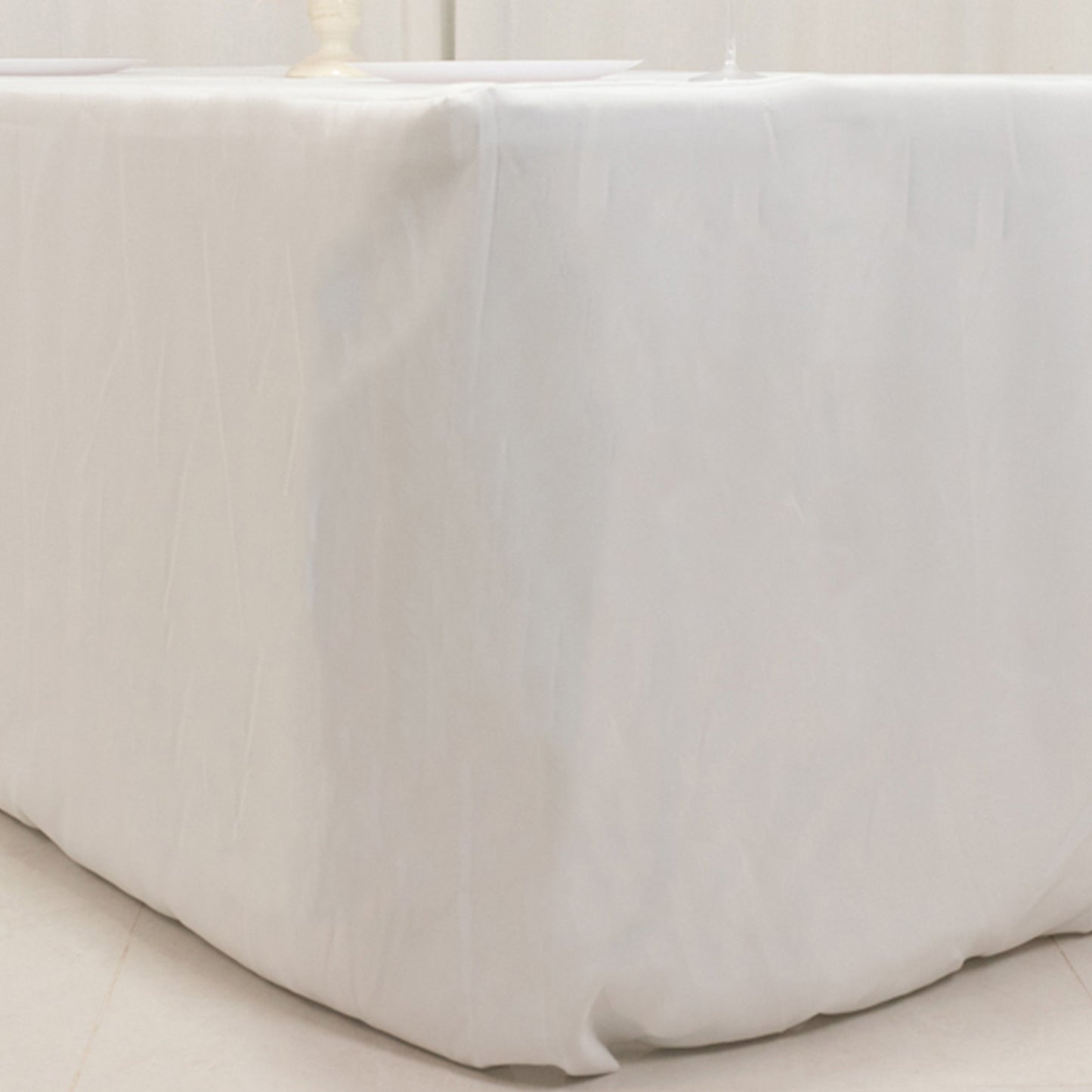 White Fitted Premium Polyester Rectangle Tablecloth 6ft Table Cover For 72"x30" Tables - 220GSM