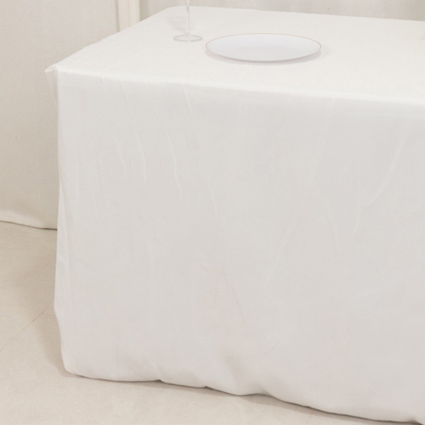White Fitted Premium Polyester Rectangle Tablecloth 6ft Table Cover For 72"x30" Tables - 220GSM