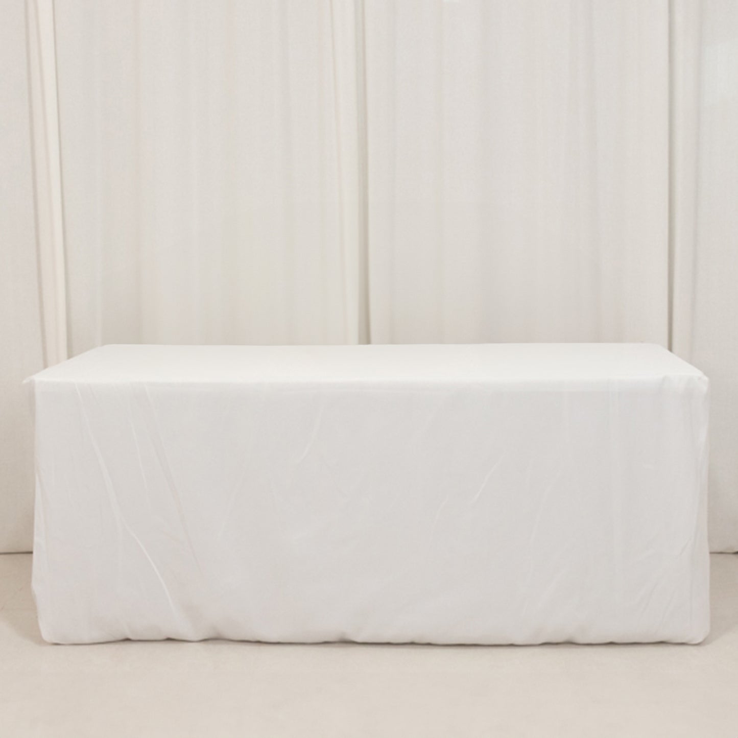 White Fitted Premium Polyester Rectangle Tablecloth 6ft Table Cover For 72"x30" Tables - 220GSM