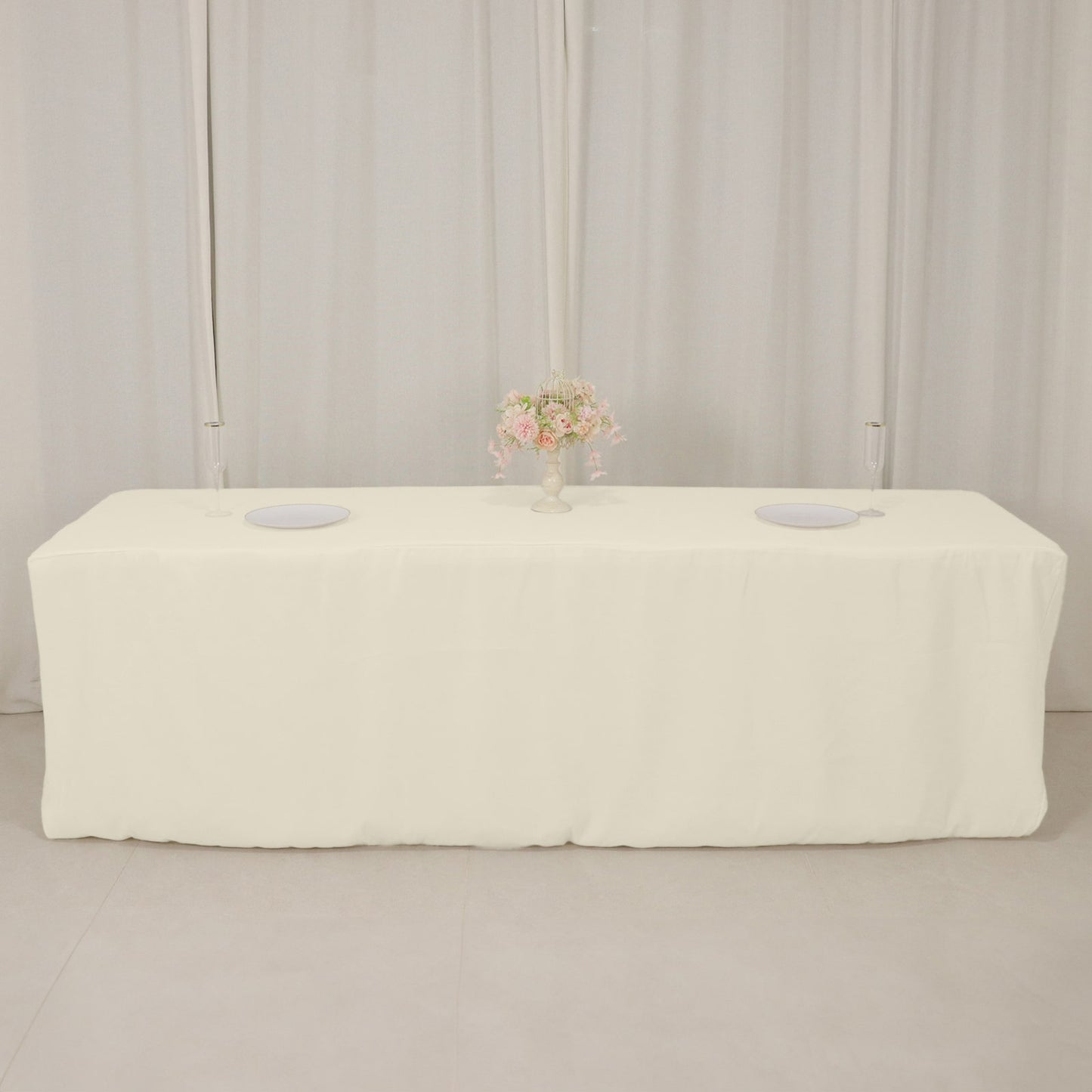 Ivory fitted tablecloth for 8ft rectangular table cover.