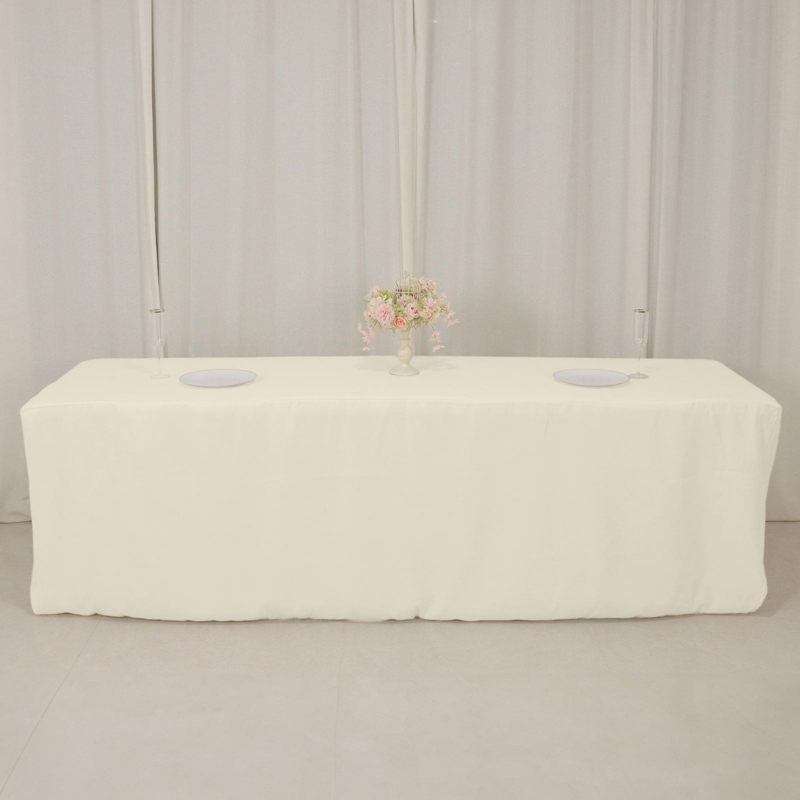 Ivory fitted tablecloth for 8ft rectangular table cover.