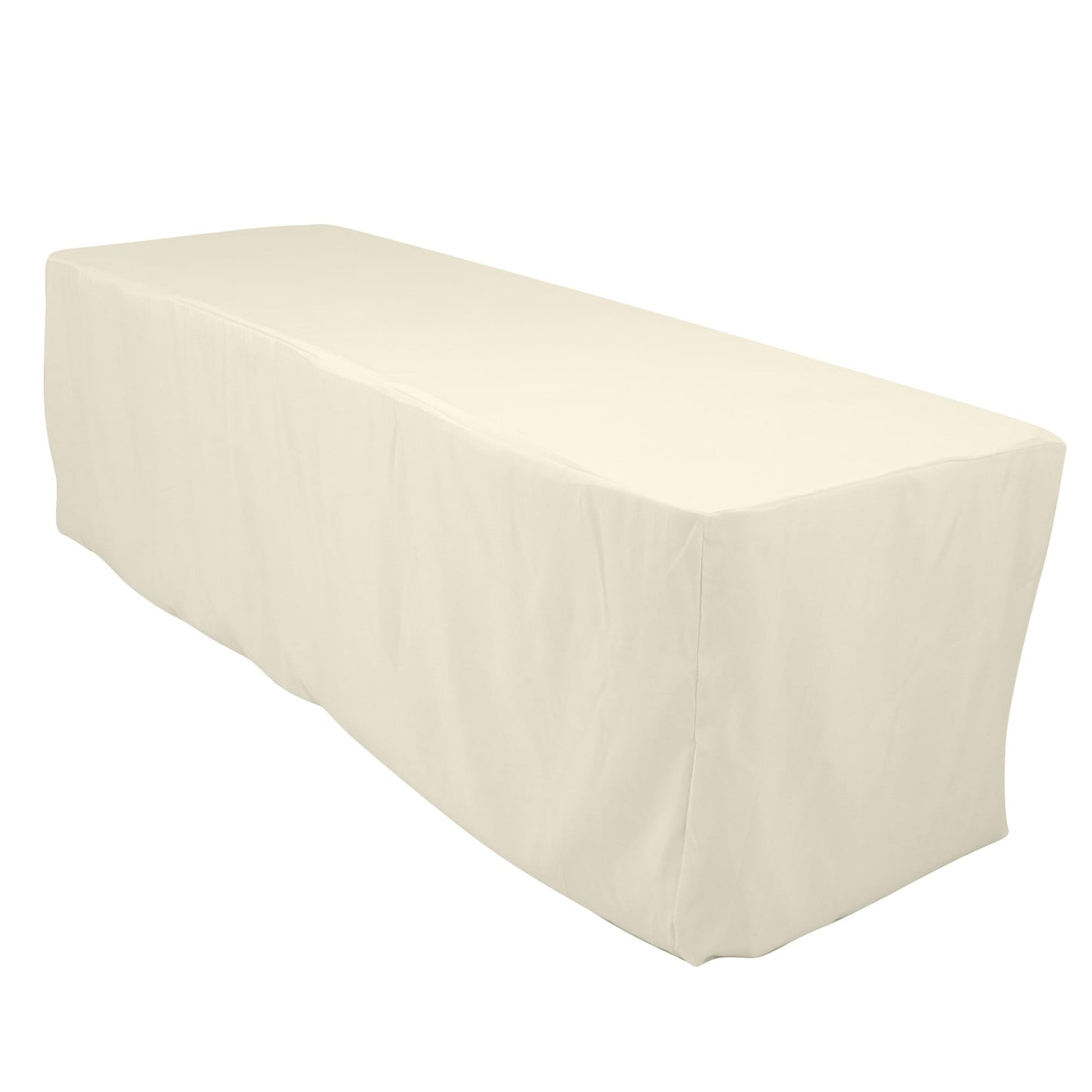 Ivory fitted premium polyester tablecloth for 8ft rectangle tables.