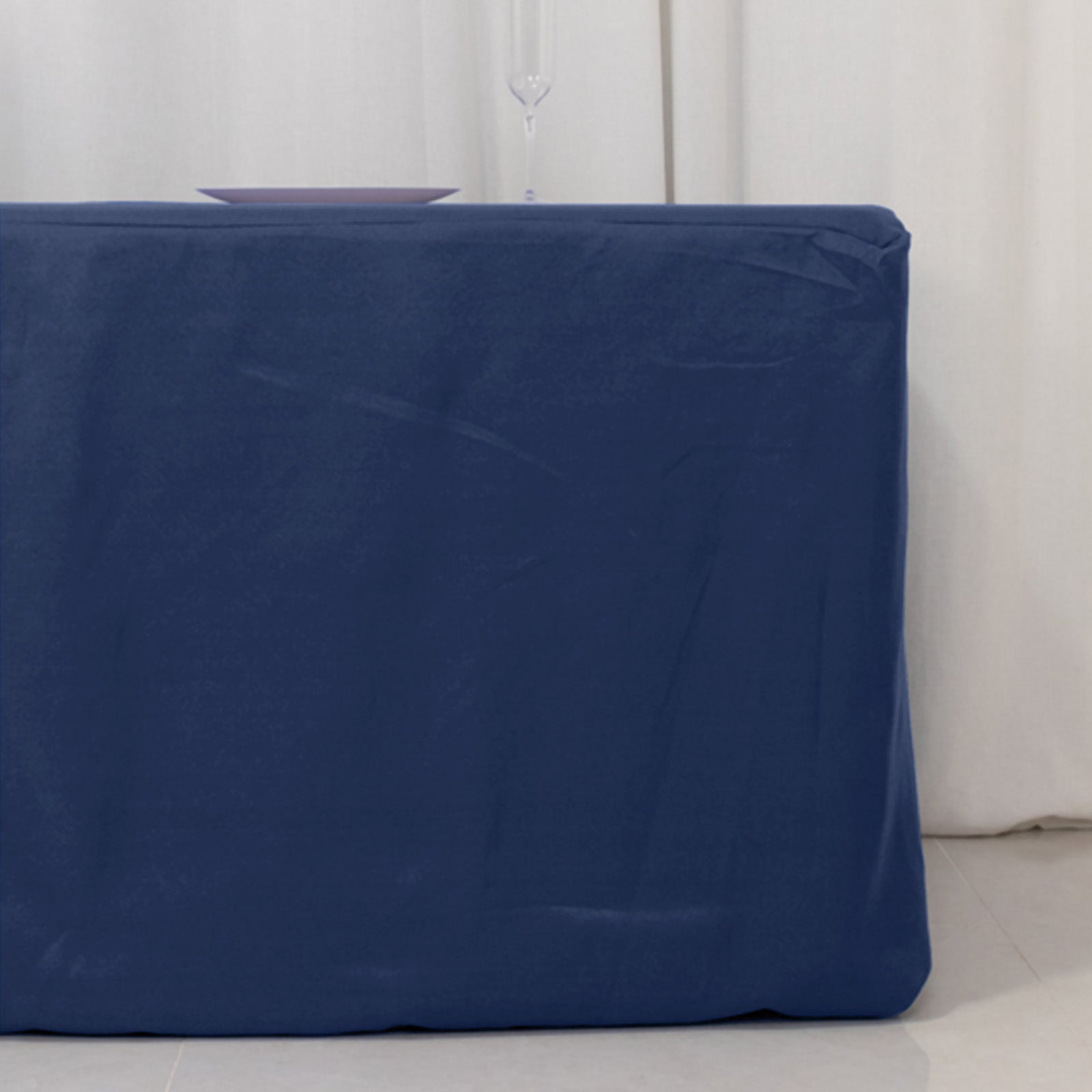 Navy blue fitted tablecloth for 8ft tables, premium polyester, 220GSM.