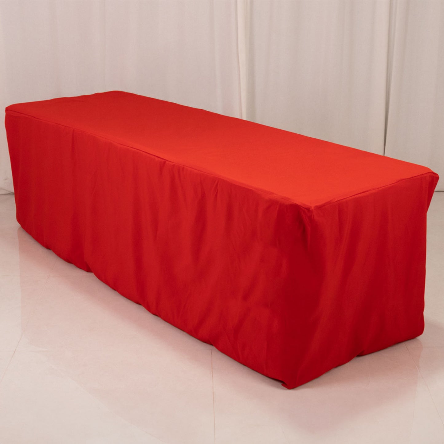 Red fitted premium polyester tablecloth for 8ft table, 220GSM.