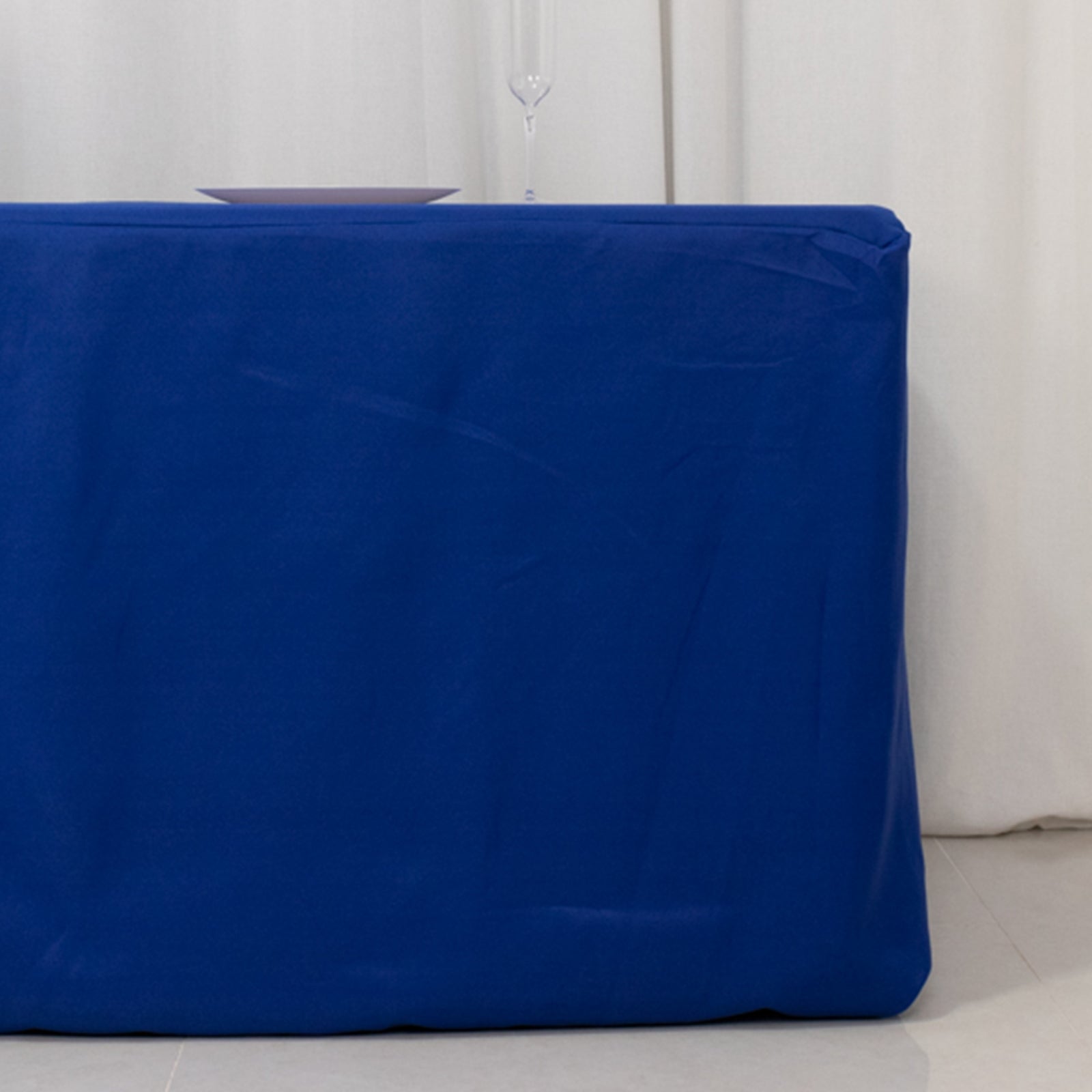 Royal blue fitted polyester tablecloth for 8ft tables.
