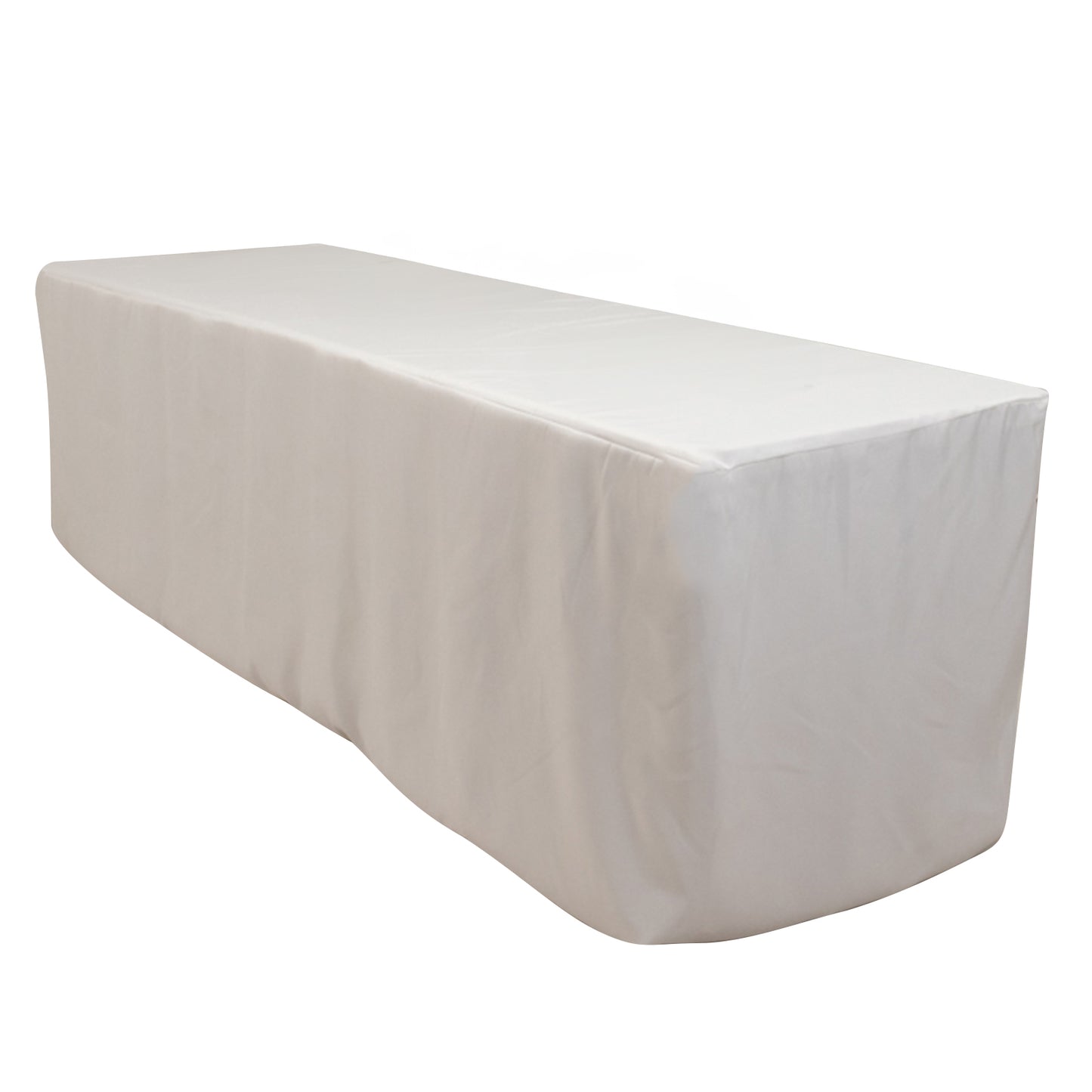 White fitted premium polyester tablecloth for 8ft tables.