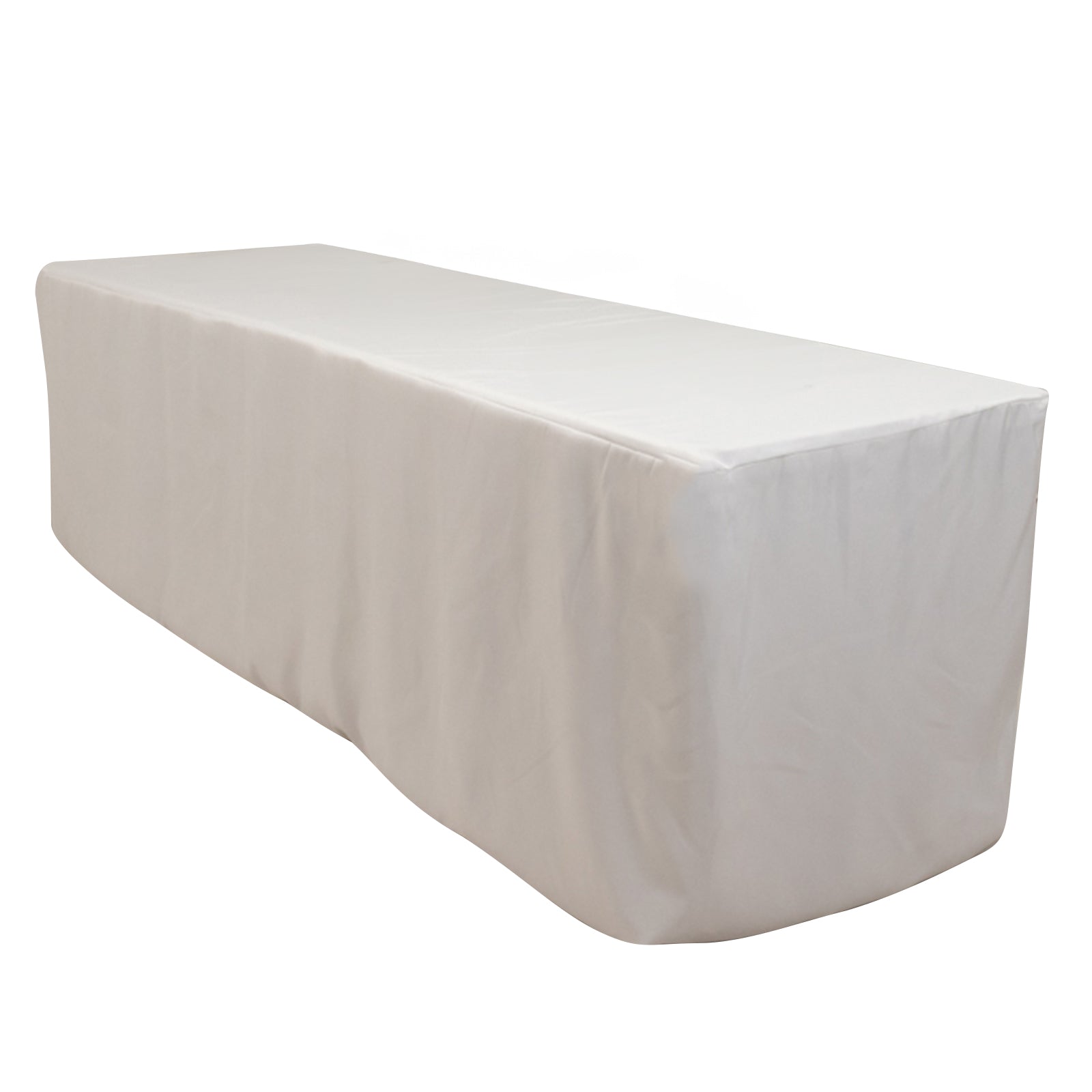 White fitted premium polyester tablecloth for 8ft tables.