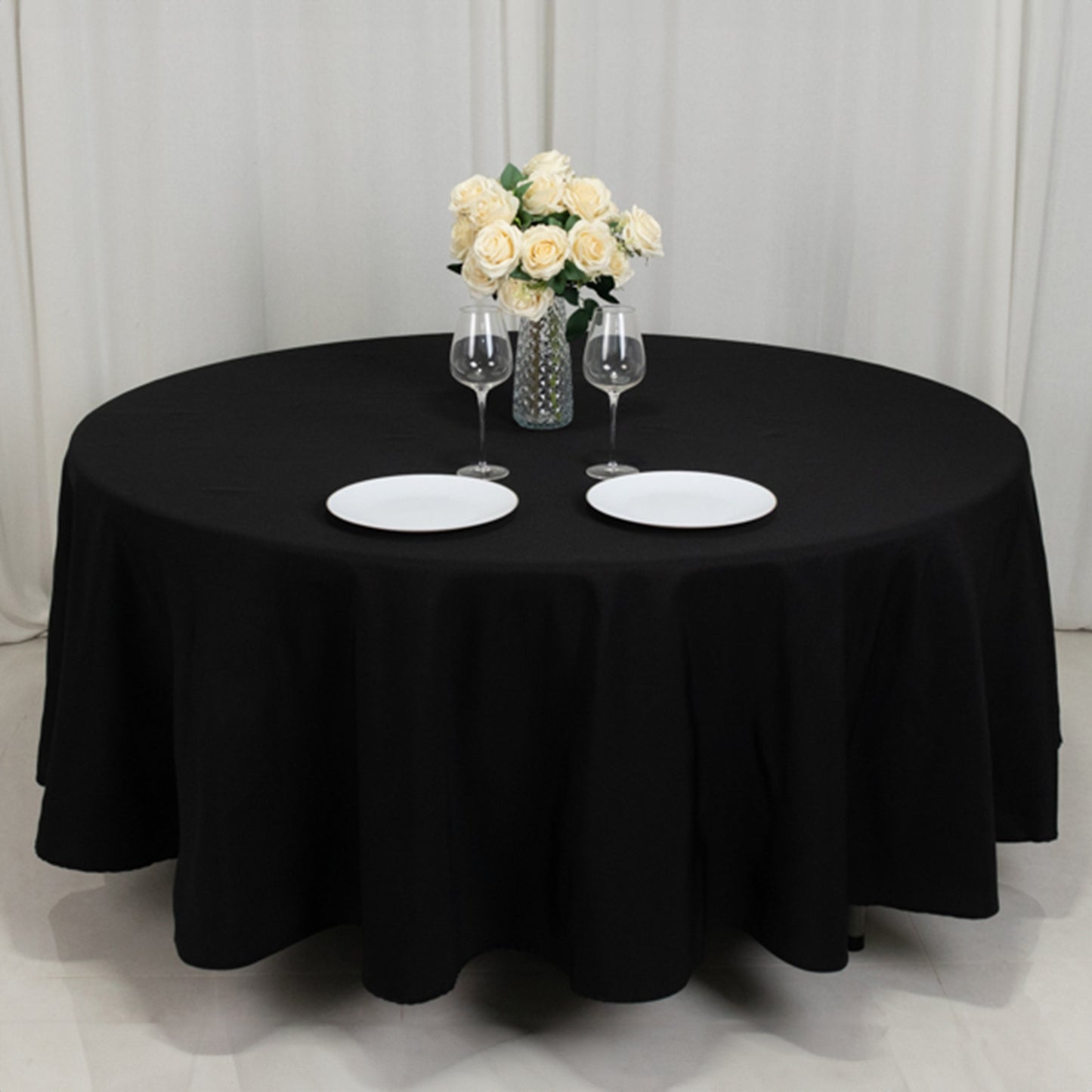 108" Fire Retardant Black Tablecloth Premium Polyester Round Table Cover