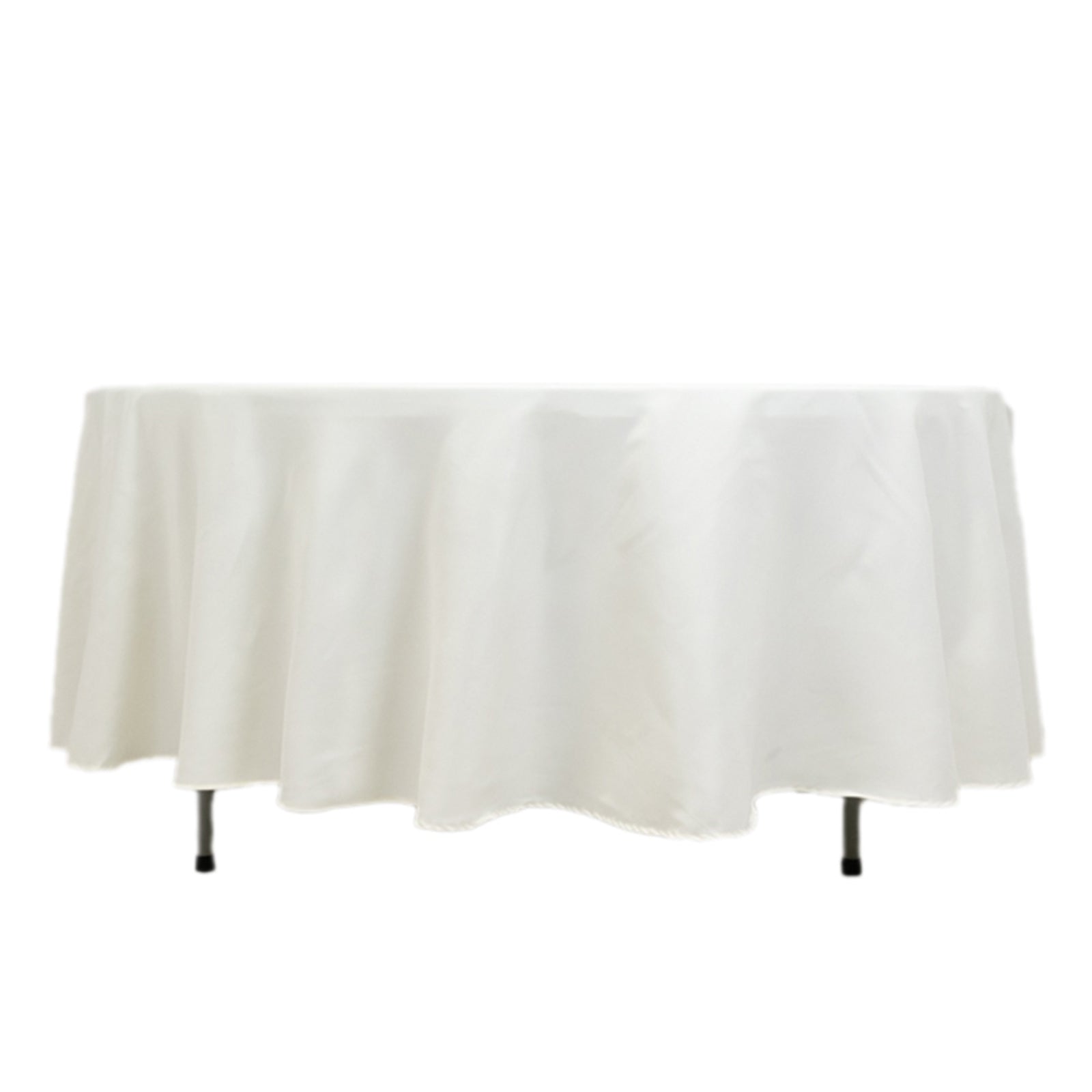 Ivory fire retardant round tablecloth for premium table settings.