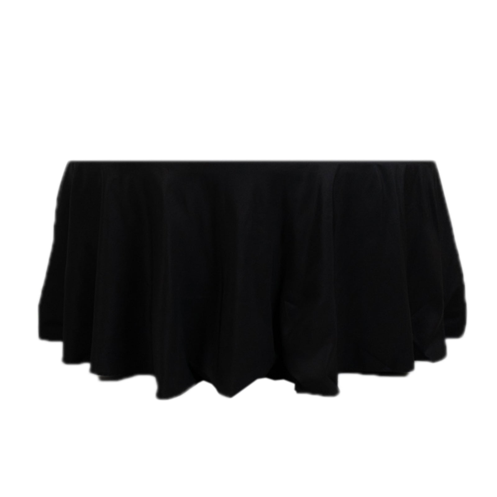 Black seamless round table cover for 5-foot table with floor-length drop.